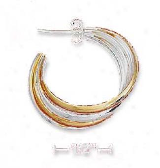 Ss Two-tone 1 Inch 4 iRng Fanned Put in the ledger Hoop Earrings