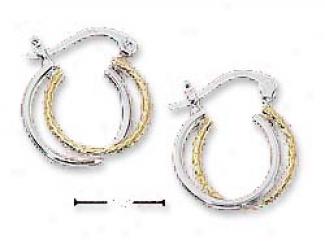 Ss Two-tone Double Polish Braid Hoop French Lock Earrings
