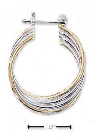 Ss Two-tone Four Tube Offset Hoop Straight Rod Earrings
