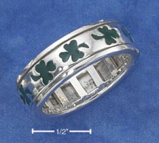 Ss Unisex Green Enamel Shamrock Spinner Ring (nickel rFee)