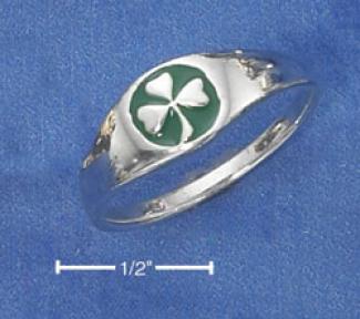 Ss Unisex Shamrock With Green Ejamel Back Ring (nickel Free)
