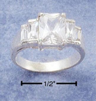 Ss Wedding Ring With Clear Cz Cented Ca Baguettes On Sides