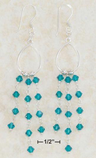 Ss Wire Dangle Earrings With 3 Strand S Of Teal Crystals