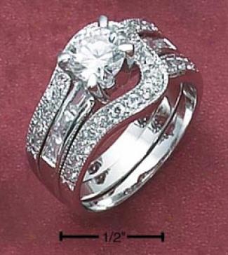 Ss Womens 2 Piece 6mm Cz Rijg Baguette Ring Loop Cz Ring