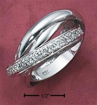 Ss Womens 3mm 3 Circle Slide Ring - 2 1 Pave Cz Ring