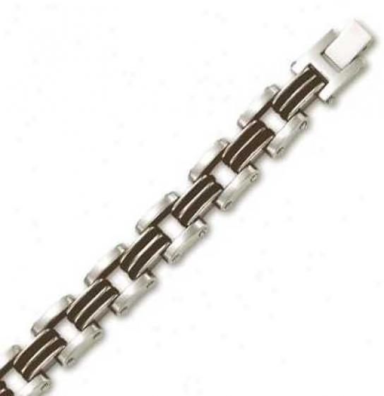 Stainless Steel And Rubber Mens Bracelet - 8.5 Inch