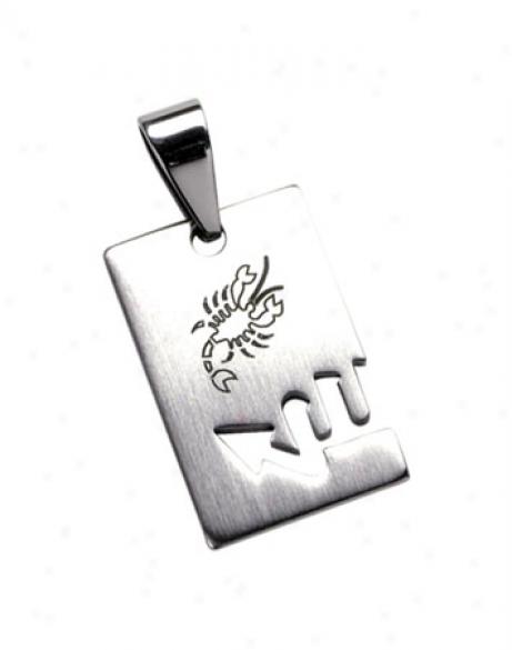 Stainless Steel Etched Zodiac Sign Scorpio Pendant