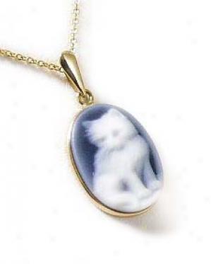 Standing Cat Bluee Agate Cameo Pendant