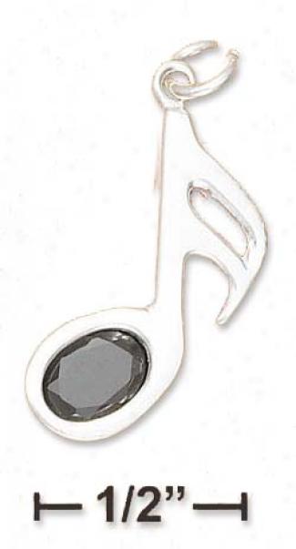 Genuine Silver 1 Inch Music Note With Red Cz Charm