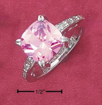 Sterling Silver 10mm Cushion Pink Cz Tingle With Pave Shank