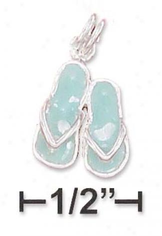 Sterling Silver 10mm Green Enamel Pair Of Sandals Charm