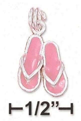 Sterling Silver 10mm Pink Enamel Pair Of Sandals Charm