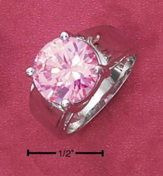 Sterling Silver 10mm Round Pink Cz On Tapered Ring