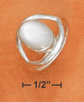 Sterling Silver 10x13mm Oval Mother Of Peearl Cabochon Ring