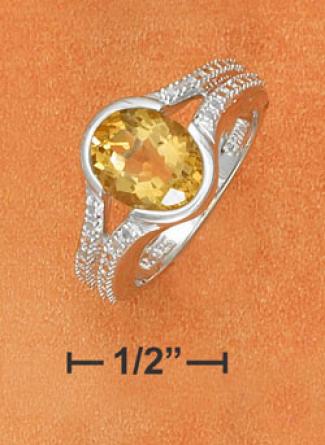 Sterling Silver 10x8mm Oval Citrine Diamond Accent Ring