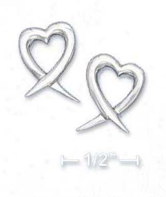 Sterling Silver 11mm Open Heart With Tail Post Earrings