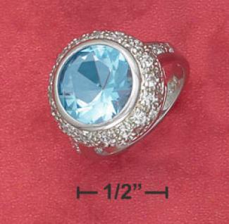 Sterling Silver 11mm Synthetic Blue Topaz Rinf Pave Setting