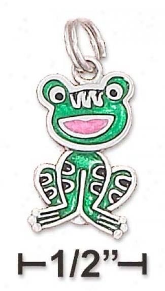 Sterling Silver 11x16mm Enamel Frog Charm Moveable Head Material substance