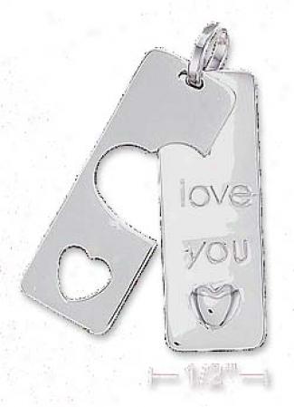 Sterling Silver 11x30mm I Loge You Tag Pendant