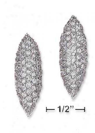 Sterling Silver 1.25 Inch Pave Curved Shaped Podt Earrings