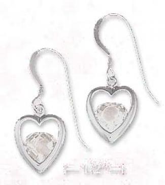 Sterling Silver 12mm Open Heart Earrings Cz Inside The Heart
