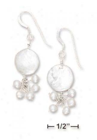 Sterling Silver 12mm White Coin Pearl Earrings Pearl Dangles