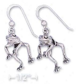 Sterling Silver 12x17mm Moveable Frog French Wire Earrings