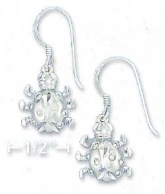 Sterling Silver 13mm Long Lady Bug Earrings On French Wire