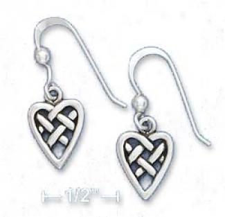 Sterling Silver 1/4 Inch Antiqued Celtic Knot Heart Earrings