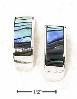 Sterling Silver 1/4 Round Block Abalone Inlay Post Earrings