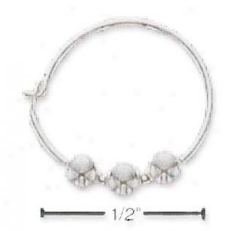 Sterling Silver 14mm Hoop With Triple Beads Lock Earrings