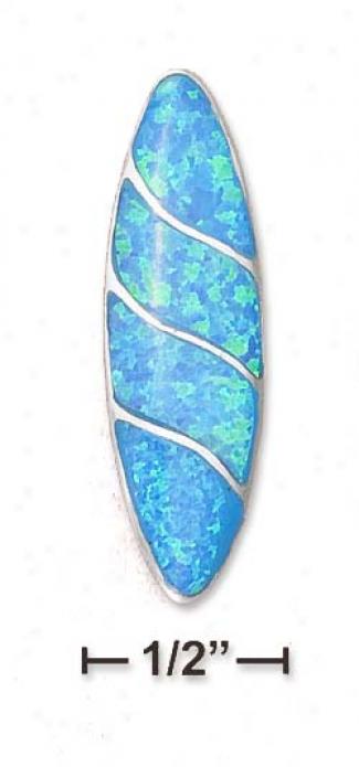 Sterling Silver 1.5 In Elongated Synthetic Blue Opal Pendant