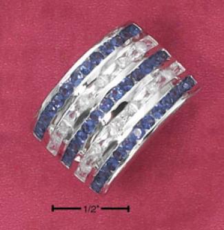 Sterling Silver 15mm Blue And White Cz Striped Band Ring