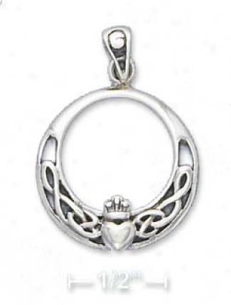 Sterling Silver 15mm Crowned Heart Celtic Knots Pendant