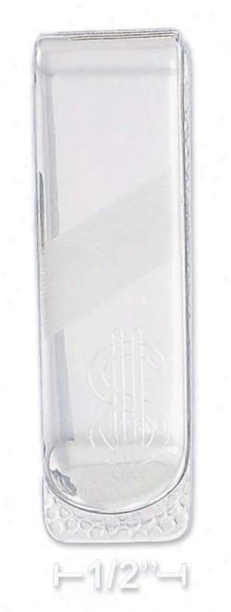 Sterling Silver 15mm Mens Money Clip With Etched Money Sign