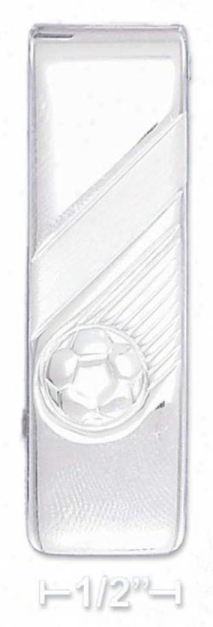 Sterling Gentle 15mm Spacious Mens Money Clip Lines Soccer Ball