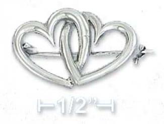 Sterling Silver 15x22mm Double Open Hearts Pin