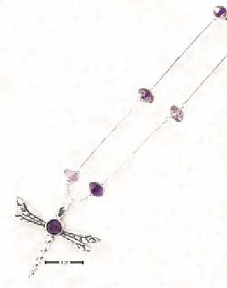 Sterling Gentle 16-18 Inch Ls Dragon Fly Amethyst Necklace