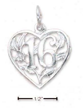 Sterling Silver 16 Filigree Heart Charm