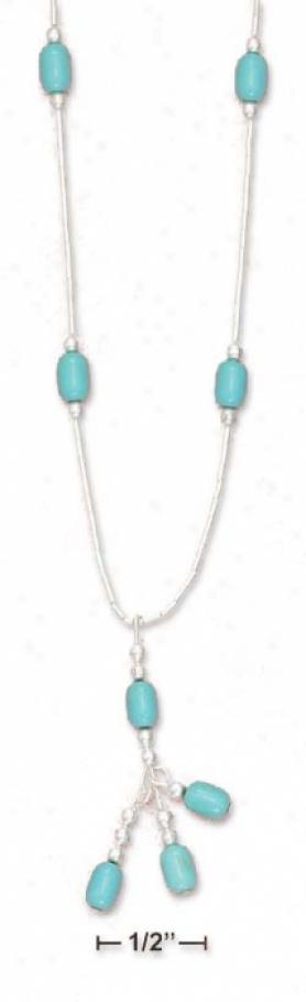 Sterling Silver 16 In. Ls Scattered Turquoise Beads Necklace