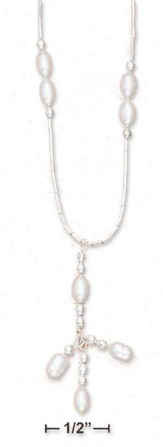 Sterling Silver 16 In. Ls Scattered White Fw Pearls Necklace