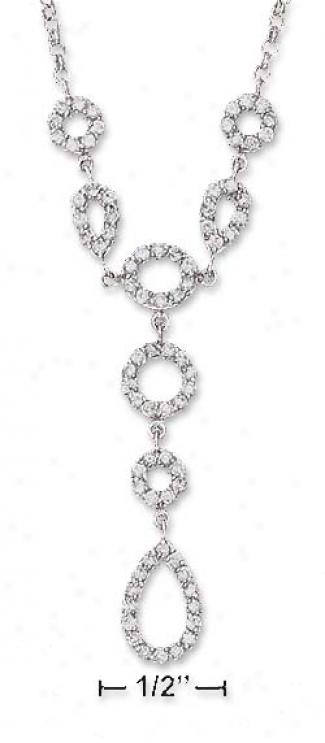 Sterling Silver 16 In Rolo Necklace With Tear Shaped Cz Drop