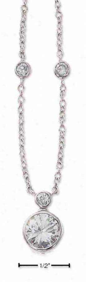 Sterling Silver 16 Inch 9mm Round Cz Necklace Cz Link Chain