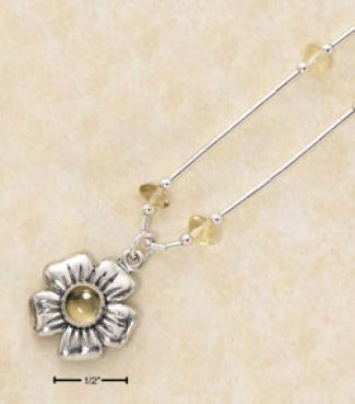 Sterling Silver 16 Inch Ls Citrune Dangling Flower Necklace