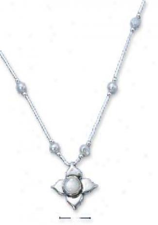 Sterling Silver 16 Inch Ls Pearl Beads Pearl Flower Necklace