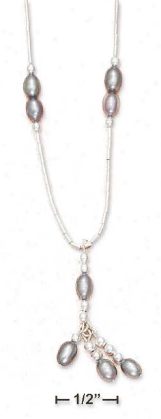Sterling Silver 16 Inch Ls Scattered Gray Fw Pearls Necklace