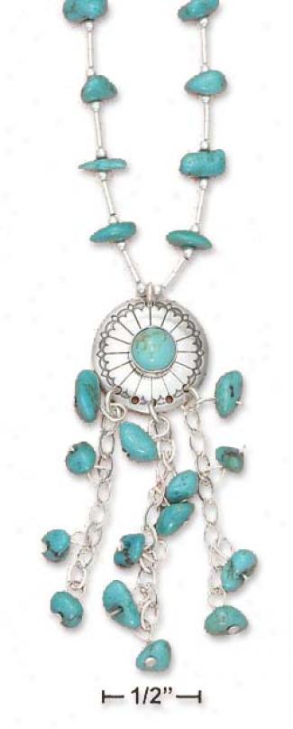 Sterling Silver 16 Inch Ls Turquoise Nugget Y Necklace
