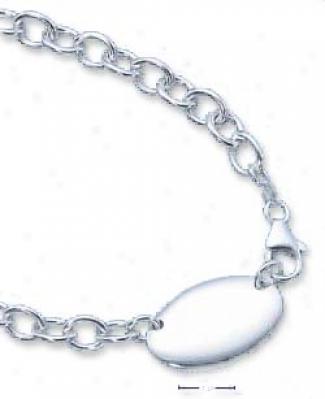 Sterling Silver 16 Incch Rolo Necklace With Oval Engravable