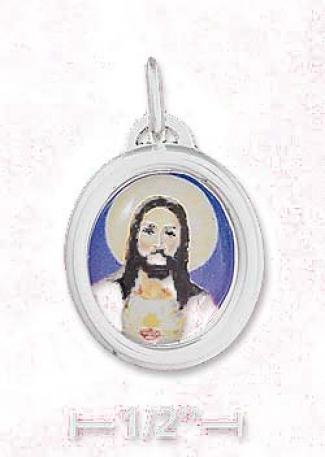 Sterling Silver 16mm Jesus Pendant Clear Visible Covering