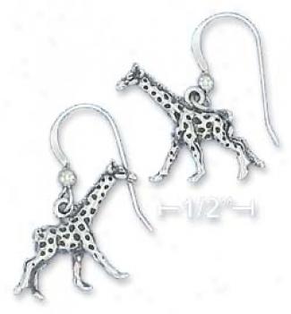 Sterling Silver 16x17mm Antiqued Running Giraffe Earrings